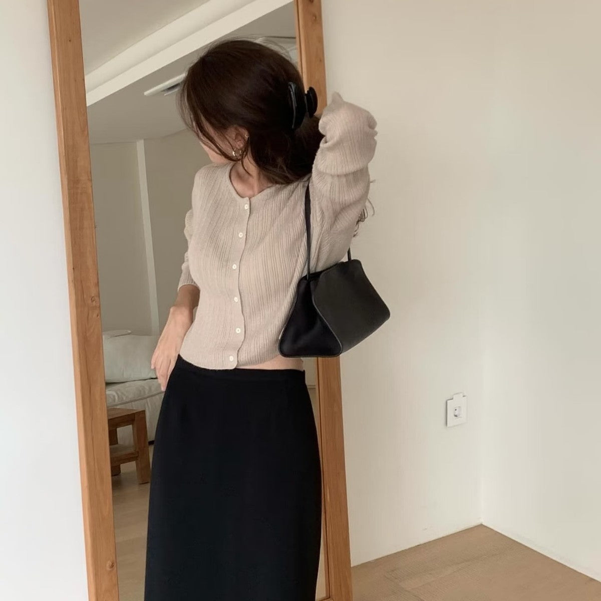 Saddle Genuine Leather Simple Style Sense Niche Underarm Bag