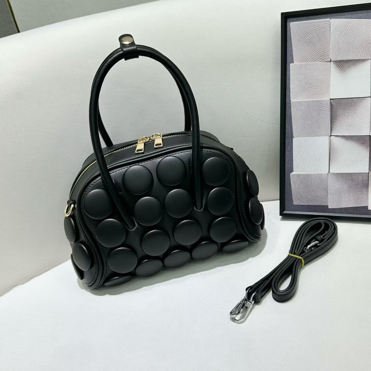 Women's Round Handmade Button Classic Fashion Portable Underarm Bag