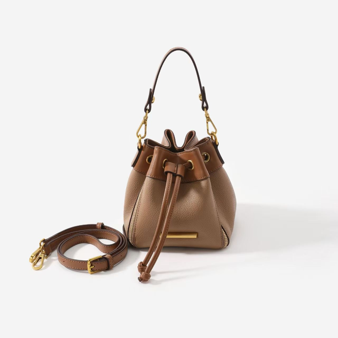 Women's Sense Fashion Drawstring Texture Niche Stitching Bucket Bag