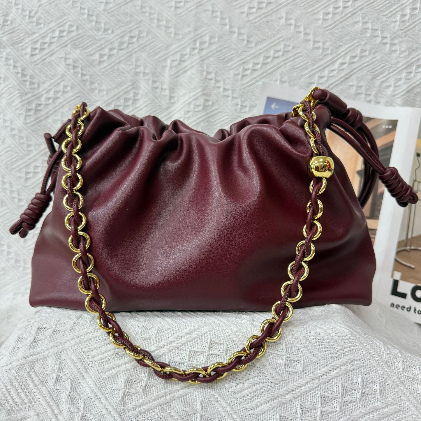 Women's Drawstring Cloud Soft Leather Lucky Large Women's Handbag