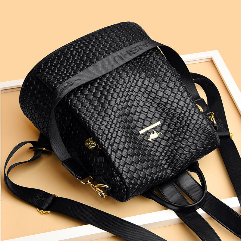 Women's Woven Leather Korean Stylish Versatile Large Women's Backpack