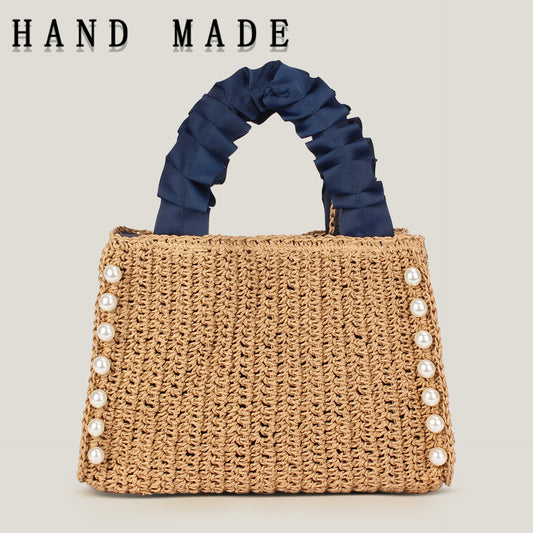 Pearl Lace Ribbon Handmade Woven Seaside Holiday Tote Bag