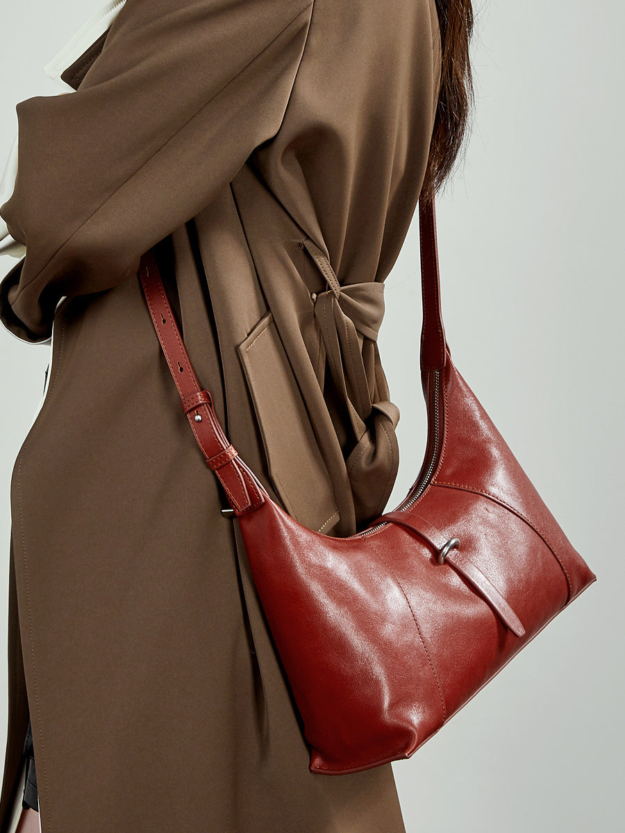 Women's Tanning Leather Niche Retro Dumpling Genuine Women's Shoulder Bag