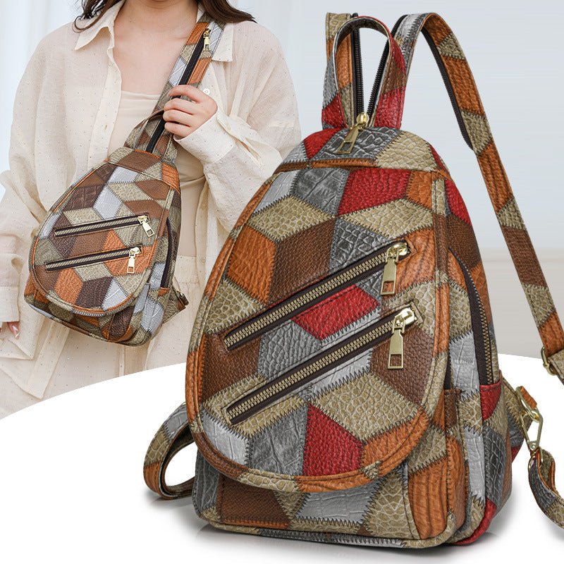 Women's Fashion Contrast Color Flip Ethnic Style Women's Backpack
