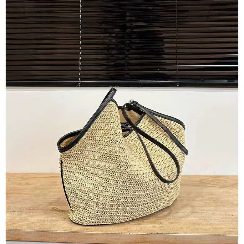 Color High Sense Vacation Style Commuter Large Capacity Totes Raffia Shoulder Bags