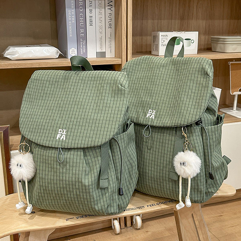 Women's Good-looking Lightweight Atmosphere Nylon Plaid Commute Leisure Backpack