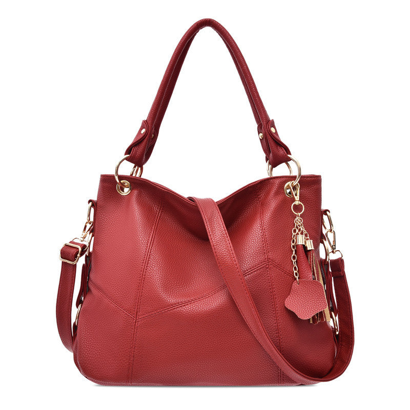 Women's Soft Leather Fashion Trendy Patchwork Big Shoulder Bags