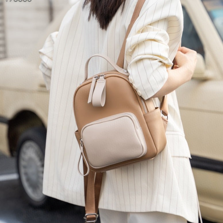 Women's Color Cowhide Genuine Leather Napa Soft Leisure Large Women's Backpack
