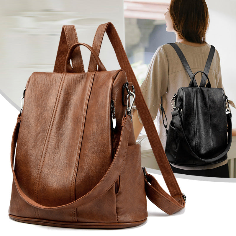 Women's Retro Fashion High Sense Simple Versatile Large Backpacks
