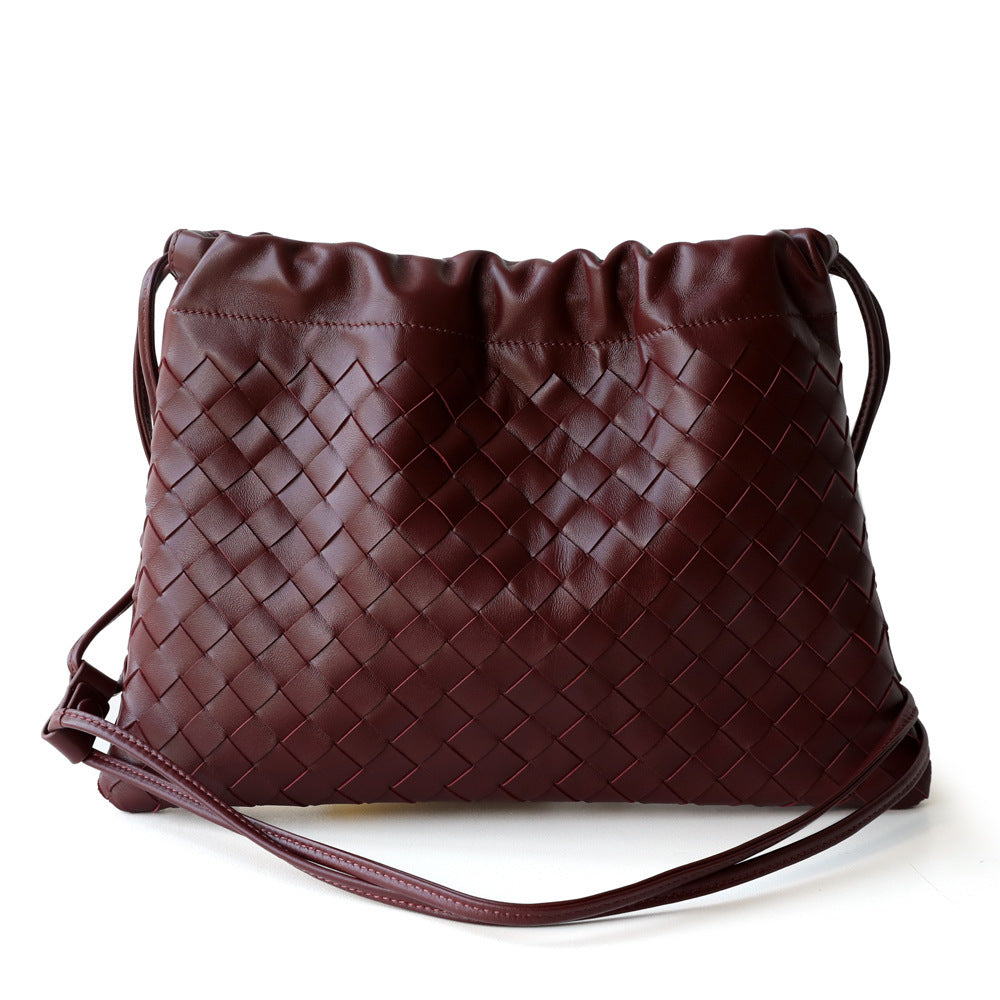 Women's Sheepskin Woven Dumpling Garbage Genuine Leather Drawstring Underarm Hand Holding Women's Shoulder Bag