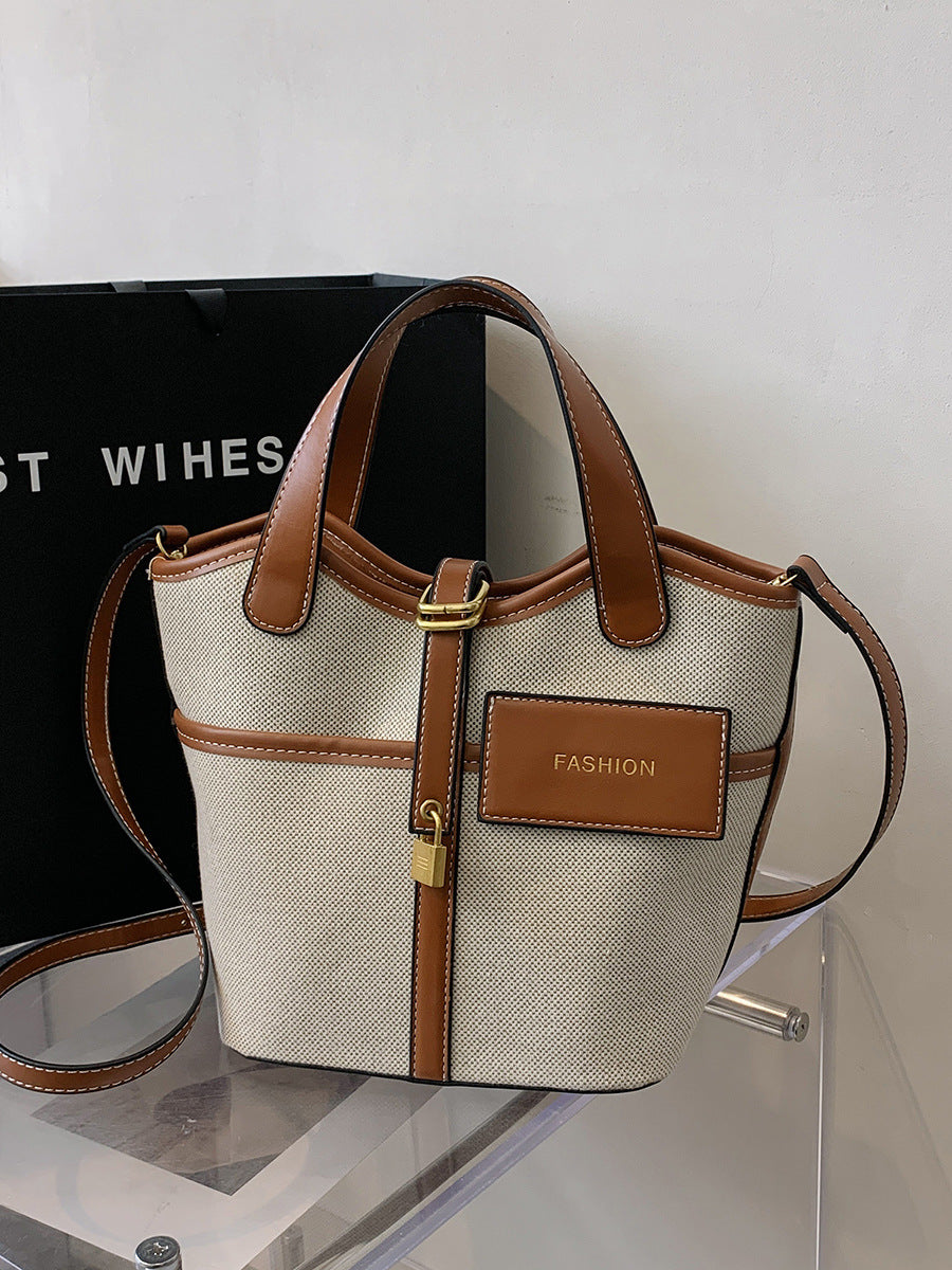 Women's Popular Retro Canvas Hand Holding Fashion Color Bucket Bags