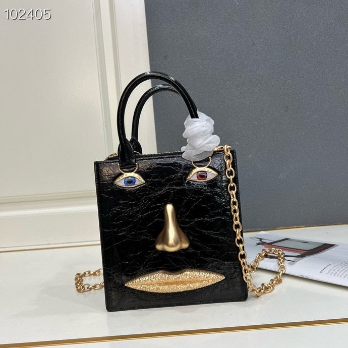Women's Summer Parry Plain Cowhide Chain Face Women's Shoulder Bag