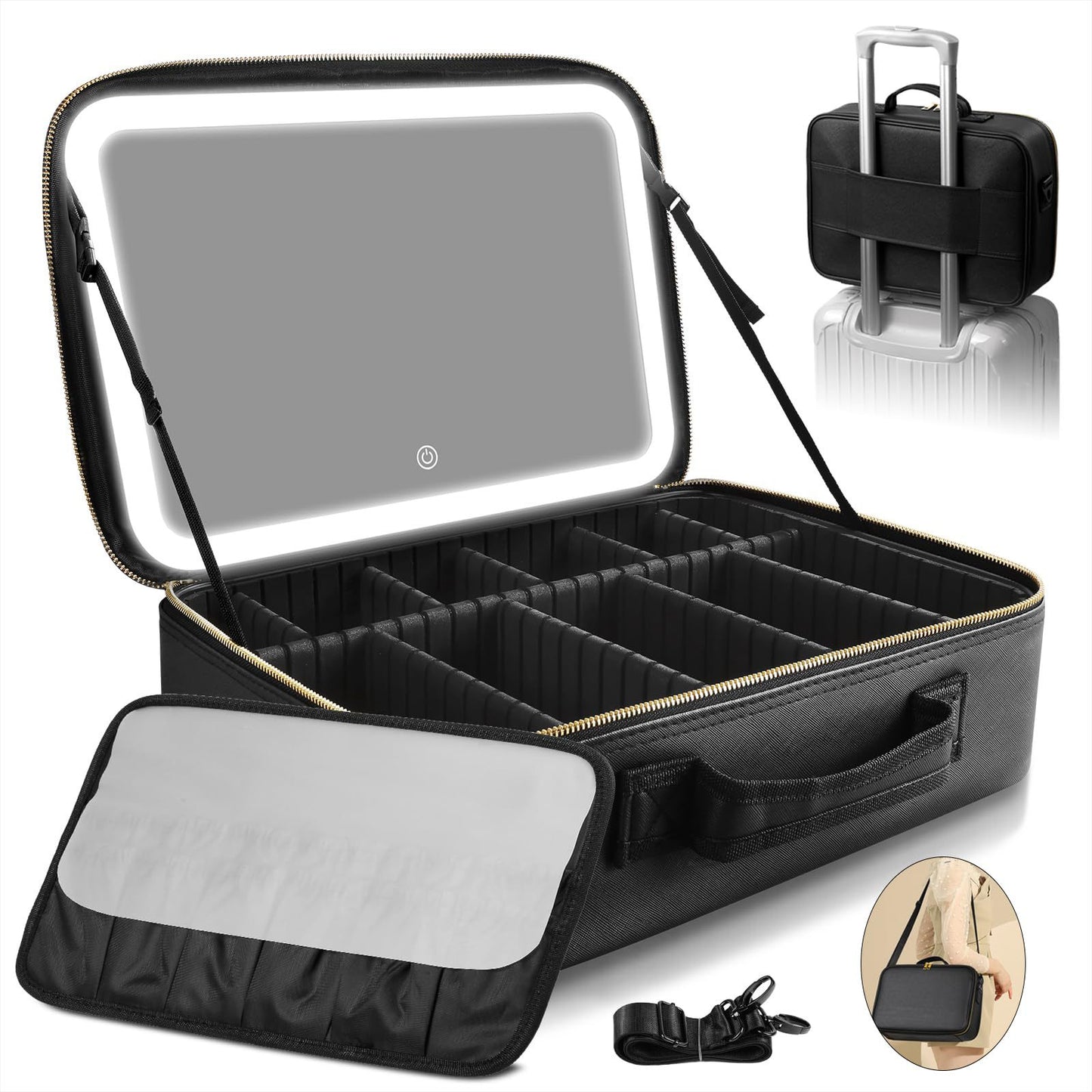 Capacity Skin Care With Mirror Light Simple Portable Tool Storage Cosmetic Bags