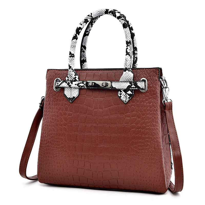Women's Fashion Big Solid Color Crocodile Pattern Handbags