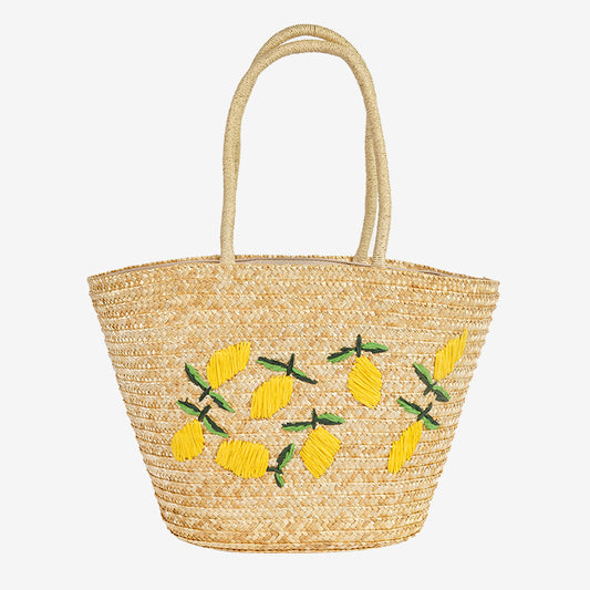 Women's Lemon Embroidery Straw Large Capacity Woven Bags
