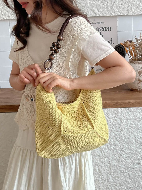 Women's Korean Style Hand-woven Crocheted Cotton Thread Underarm Lazy Bags