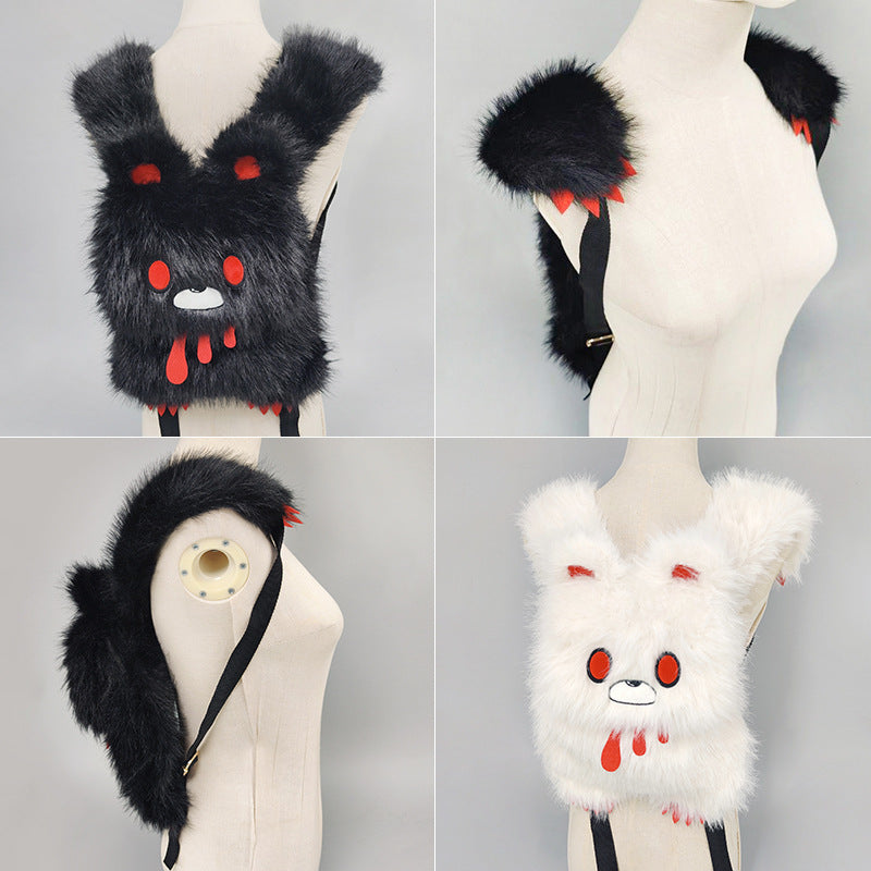 Heavy Metal Rock Gothic Style Niche Bear Cartoon Plush Women's Backpack