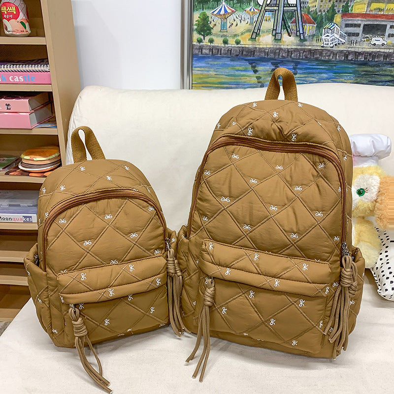 Female College Korean Style Cute Bowknot Embroidered Backpacks