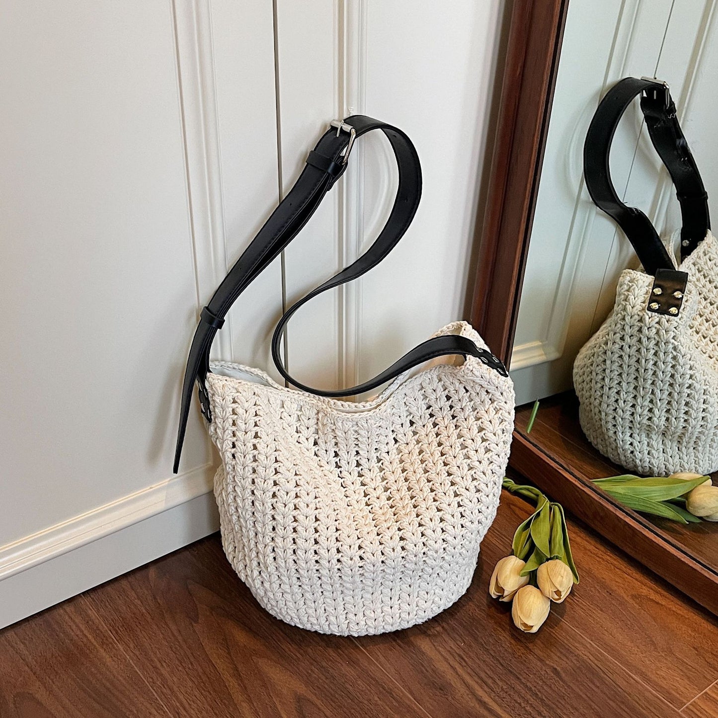 Fashionable Knitted Vegetable Basket Simple Beach Woven Bucket Bag