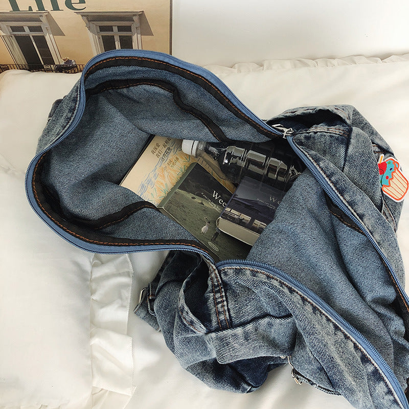 Retro Trendy Denim Large Capacity Female Korean Leisure Backpack