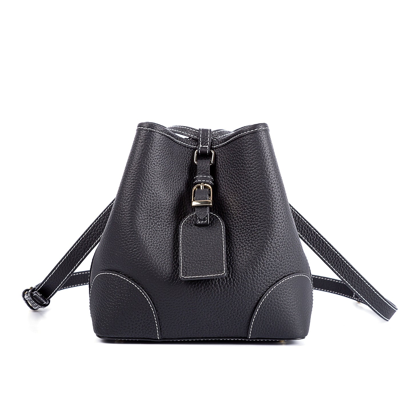 Women's Handmade Retro Cowhide Lychee Pattern Drawstring Bags