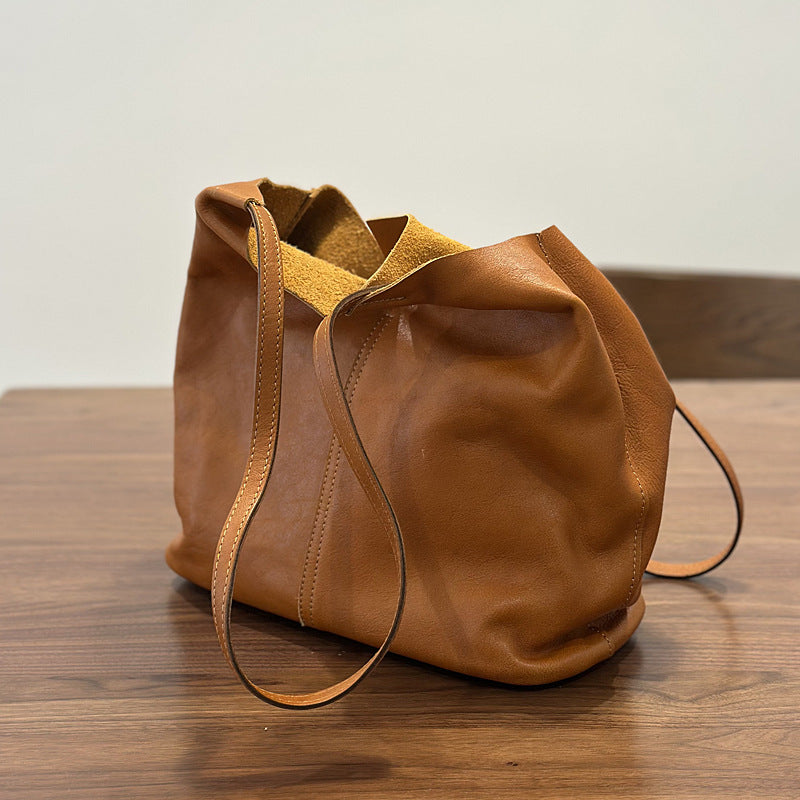 Women's Handmade Simple Retro Large Capacity Genuine Women's Shoulder Bag