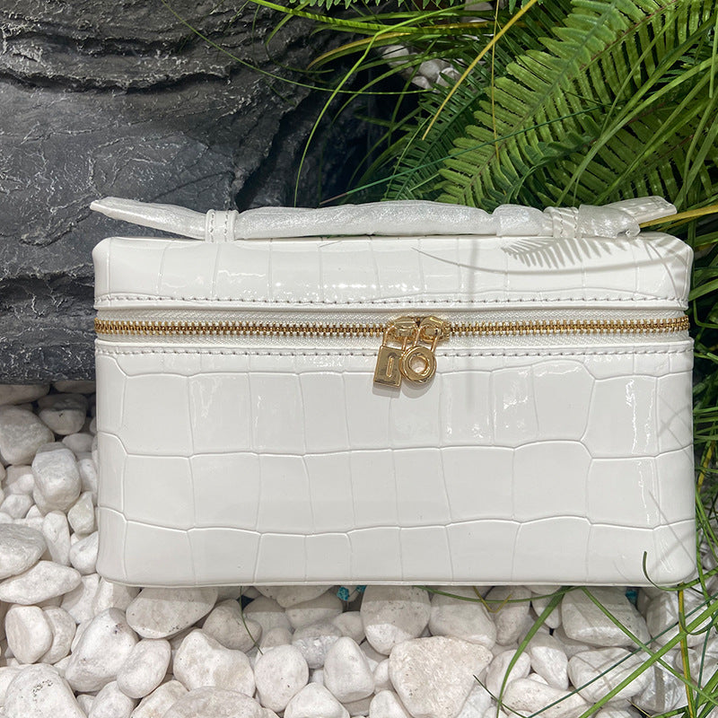 Women's Stone Pattern Lunch Box Genuine Leather Women's Messenger Bag