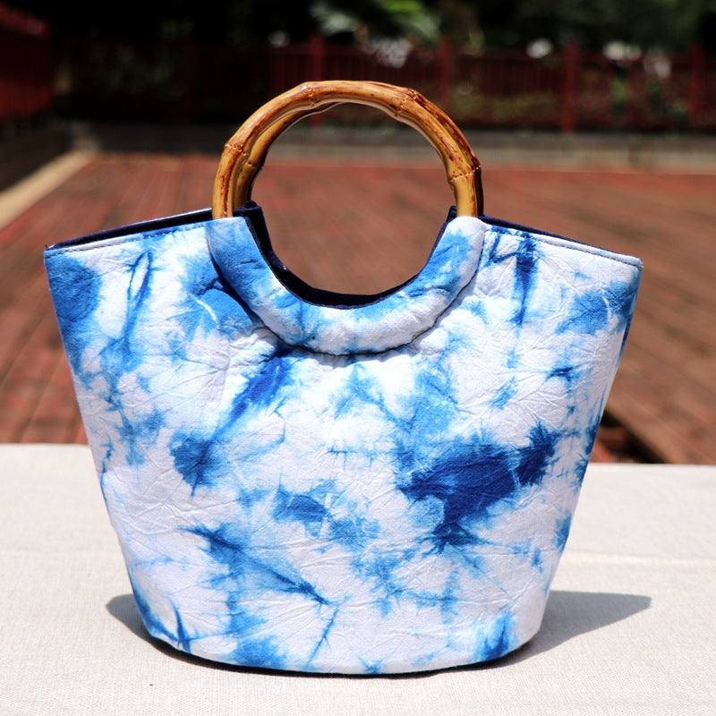 Yunnan National Style Tie-dyeing Cloth Handmade Cotton Canvas Bamboo Commemorative Women's Handbag