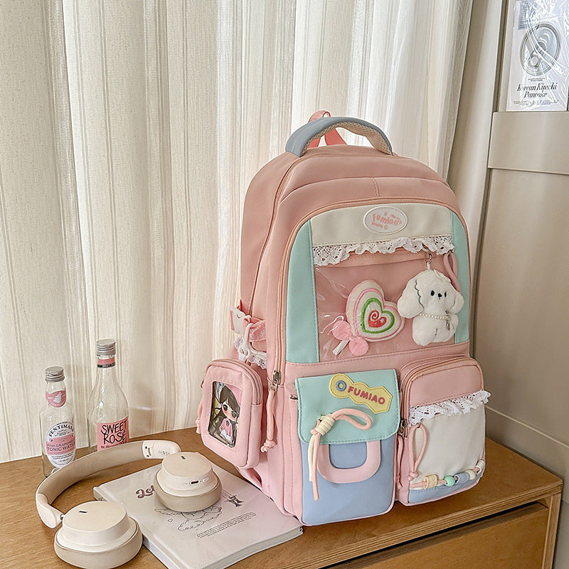 Women's Cartoon Large Capacity Cute Color Matching Junior High Leisure Backpack