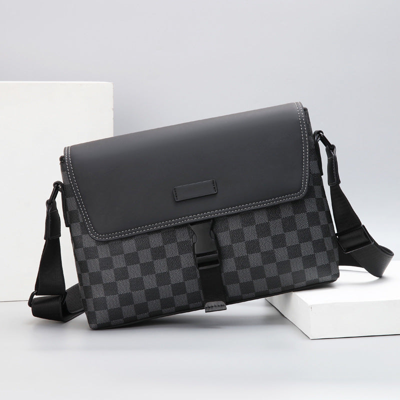 Men's Horizontal Large Capacity Flip Plaid Business Shoulder Bags