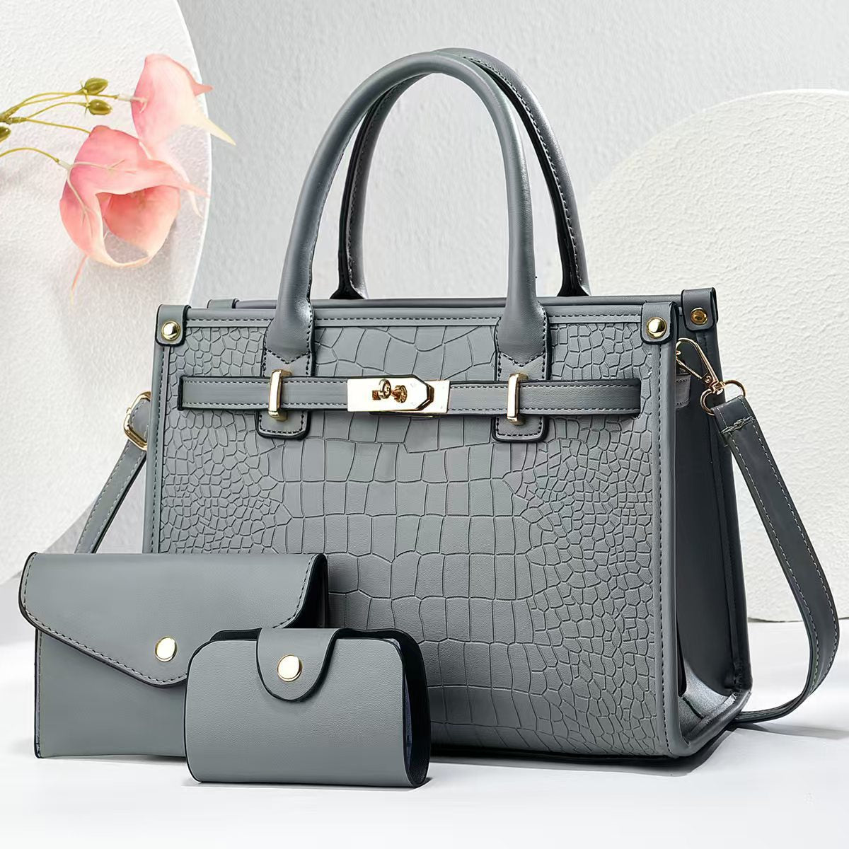 Three-piece Crocodile Pattern Large Fashion Elegant Birthday Handbags