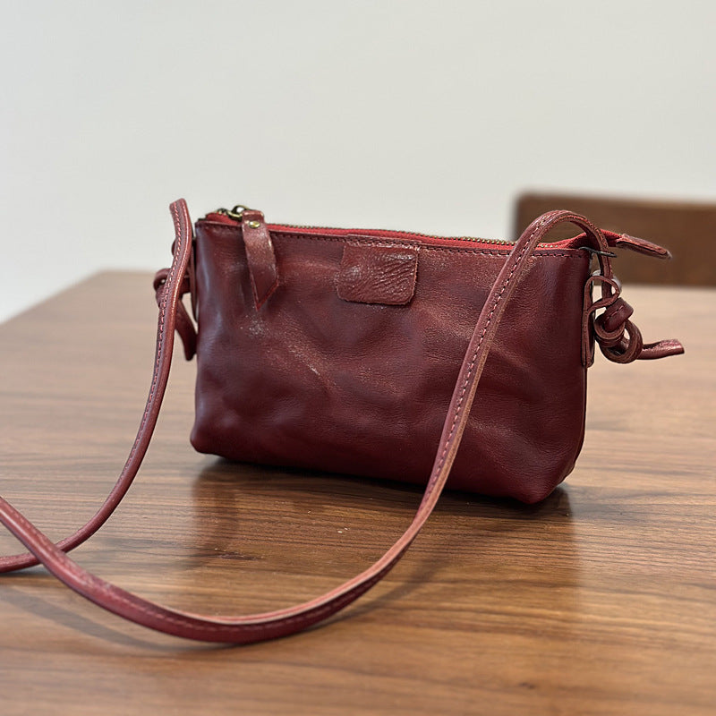Women's Textured Genuine Leather Retro Design Commuter Bags