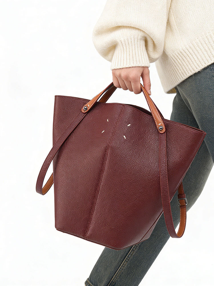 Fashion Mother Large Capacity Totes Contrast Color Commuter Bucket Bag