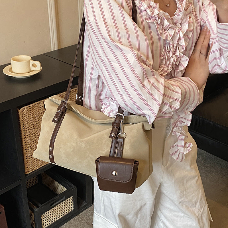 Women's Suede Pillow Matte Stitching Underarm Large Tote Bag