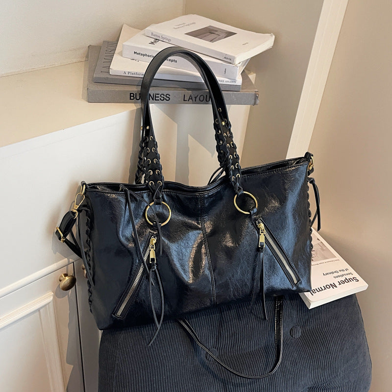 Women's Retro Large Capacity With Rope Underarm Tote Bag
