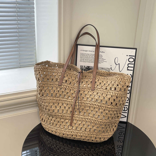 Hollow Woven Hand Carrying Straw Female Seaside Vacation Tote Bag