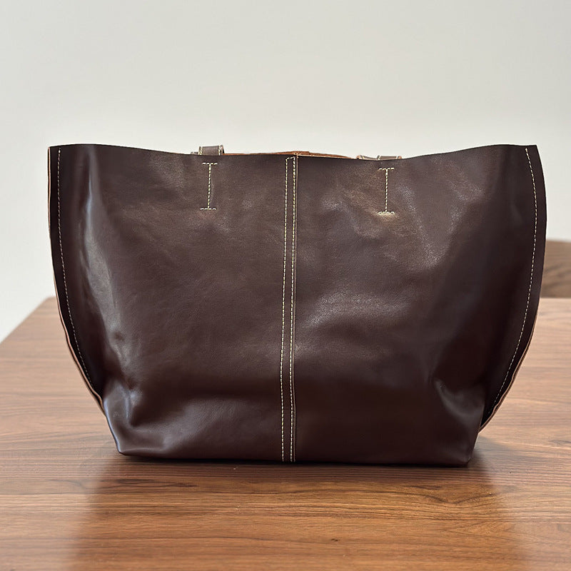Women's Portable Big First Layer Cowhide Simple Large Capacity Totes Women's Shoulder Bag