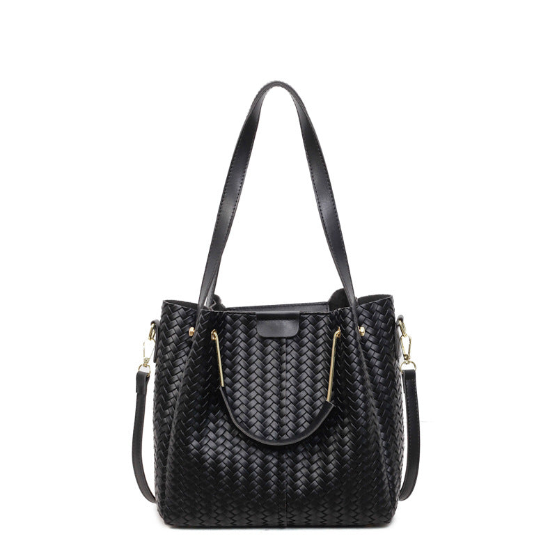 Women's Advanced Texture Woven Indentation Large Capacity Bucket Bags