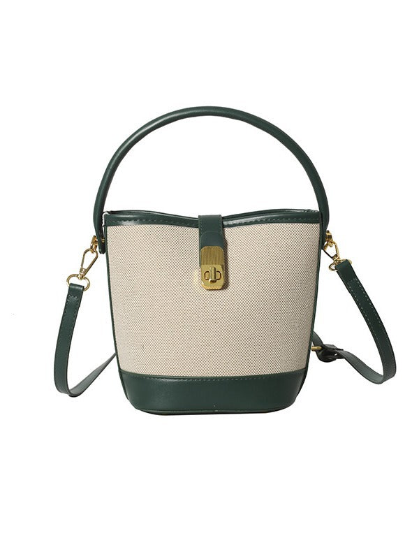 Women's Fashion Portable Design Color Contrast Patchwork Bucket Bag