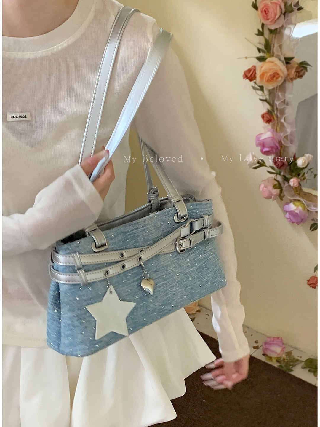 Women's Niche High Sense Denim Baguette Versatile Underarm Bag