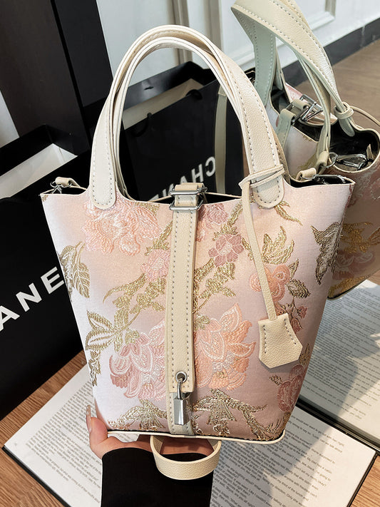 Women's Basket Portable Handmade Wax Line Sewing Material Make Large Capacity Bucket Bag