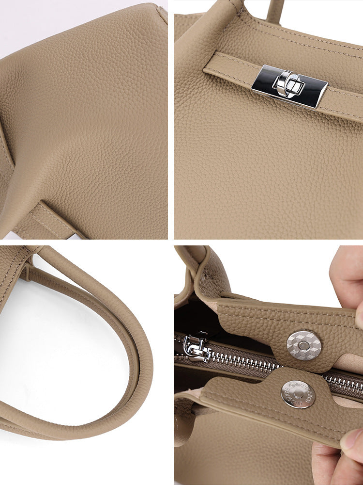 Women's Vegetable Basket Simple Commute Portable Genuine Leather Bags