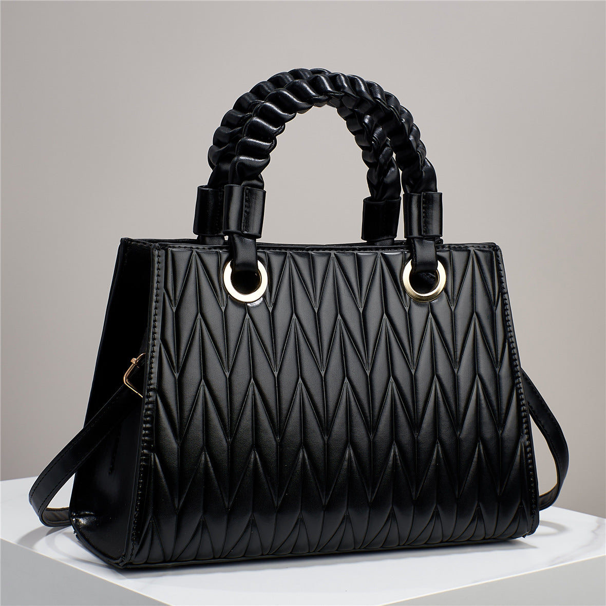 Women's Leaf Pattern Advanced Texture Solid Color Practical Handbags