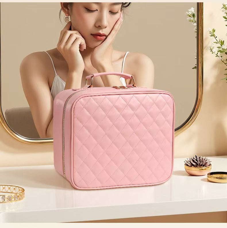 High-grade With Mirror Cosmetics Light Partition Layered Makeup Bag