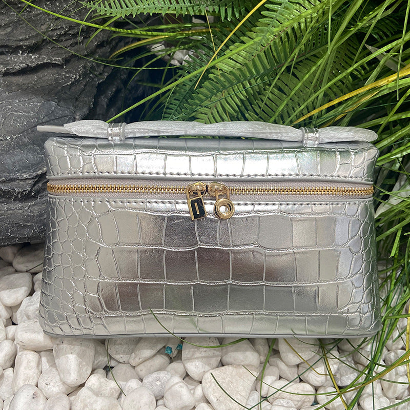 Women's Stone Pattern Lunch Box Genuine Leather Women's Messenger Bag