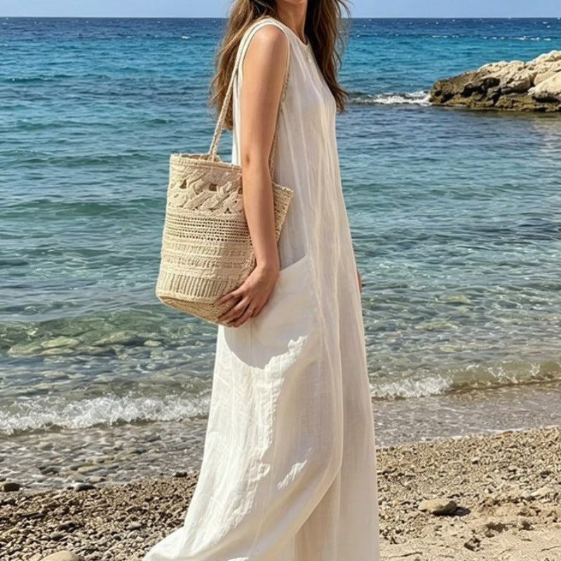 Capacity One Straw Fashion Flower Woven Bags