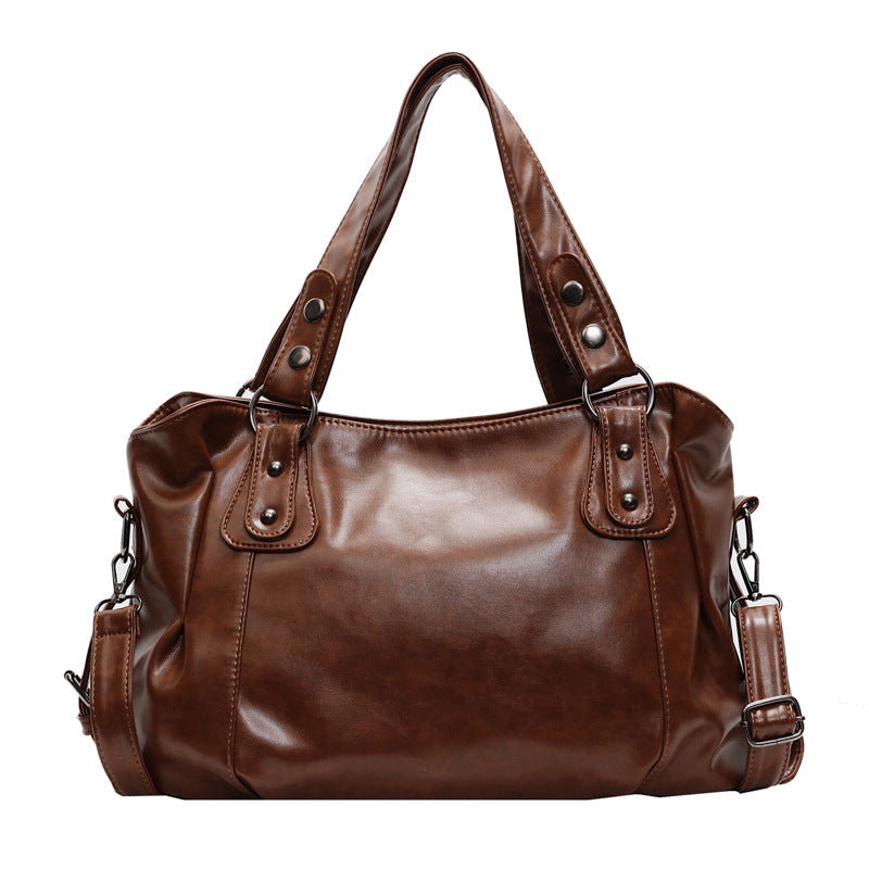Retro Soft Leather Textured Solid Color Large Capacity Versatile Women's Shoulder Bag