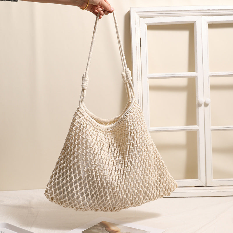 Fashion Fan-shaped Large Cotton Thread Woven Capacity Hollow Straw Seaside Women's Shoulder Bag