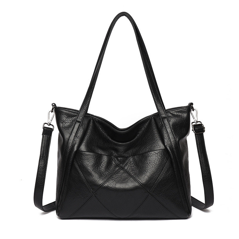 Women's Cowhide Large Diamond Plaid Commuter Fashion Quilted Tote Bags