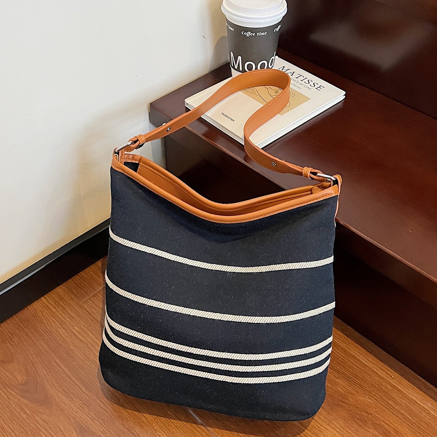 Women's Striped Denim Contrast Color Commute Fashion Bags